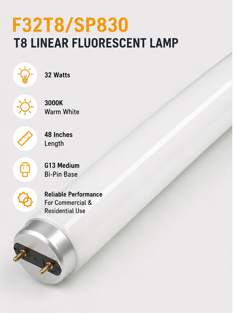 Circle F32T8/SP830 T8 Linear Fluorescent Tube Light Bulb, 4 Foot